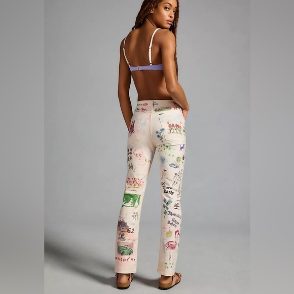 Sold-out MOTHER Moto-Rabbit Printed High-Waisted Rider Jeans size 24 (26) - Picture 4 of 14